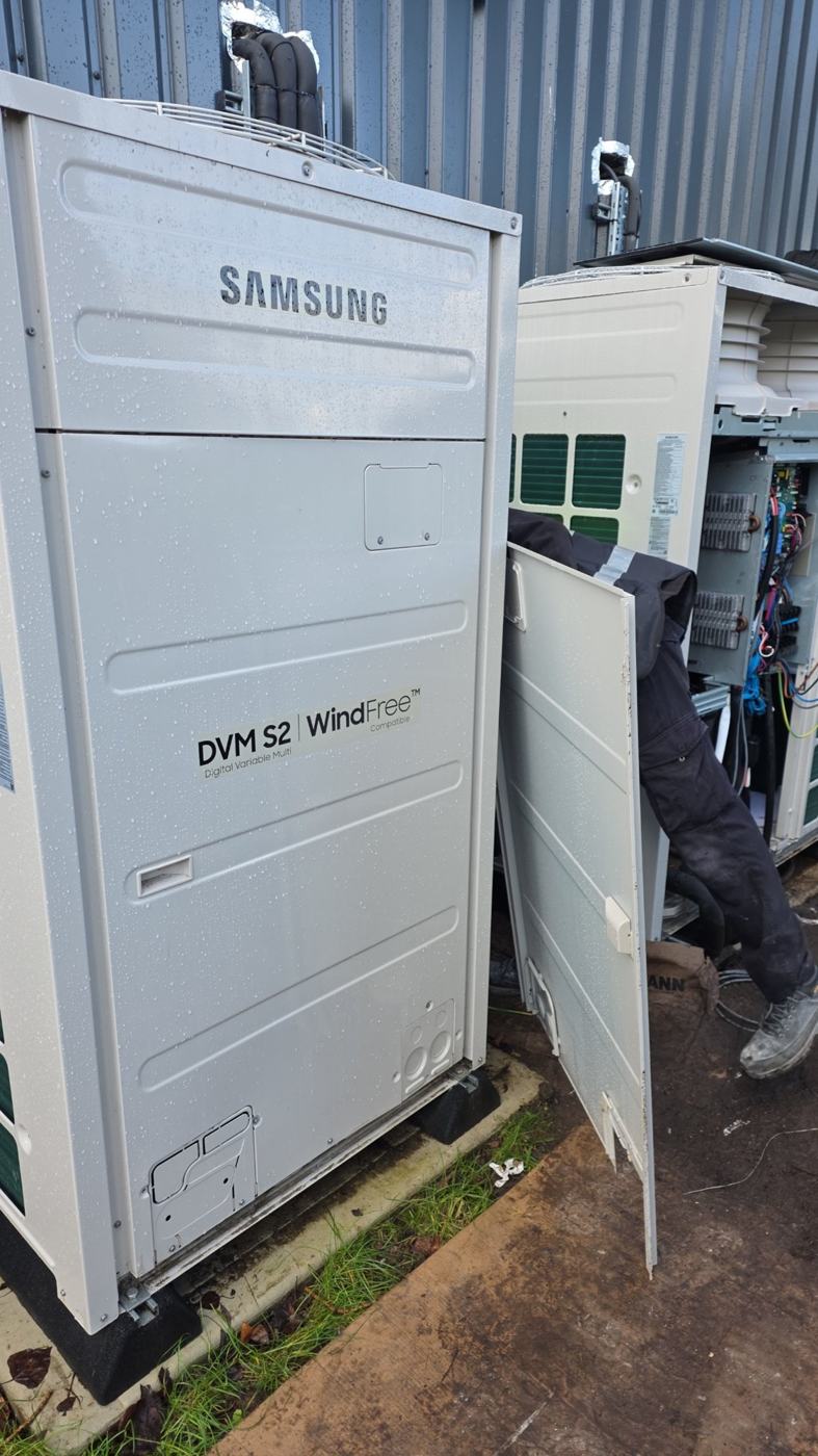 Samsung DVM S2 VRF outdoor units installed on a commercial site